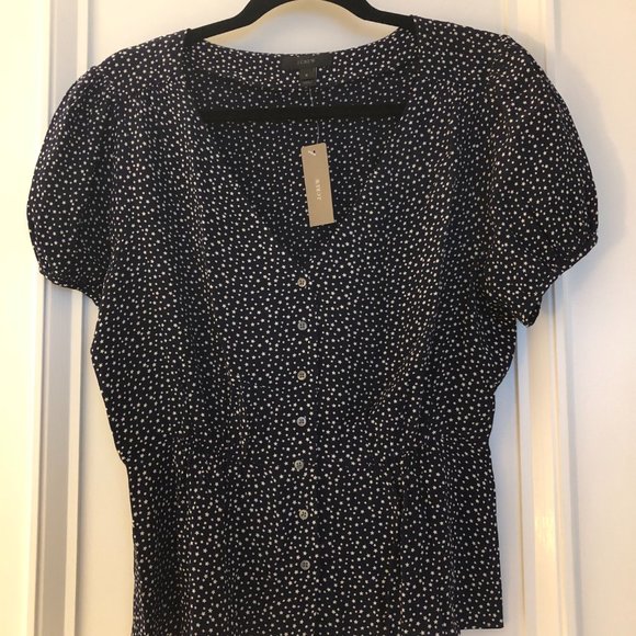 NEW JCREW $78.00 Button-up peplum top in star print Sz6 Navy/White J1462 - Picture 3 of 5